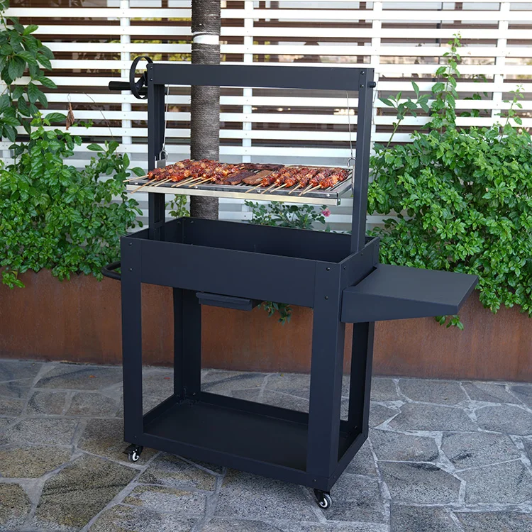 Modern Outdoor Adjustable Grill Heights Bbq Argentina Grill Stainless Steel Grate Santa Maria Charcoal Barbecue Grill Trolley