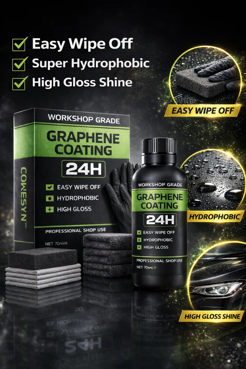 Graphene Ceramic Coating 24H Kit –with Self Healing and UV Track Technology Car Detailing Professionals 10+ Years of Protection