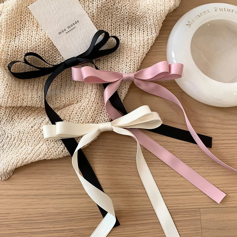 Korean Sweet Princess Classic Girls Hairpin Hair Accessories Spring Summer Pink Bow Ribbon Hair Clips Headdress for Women