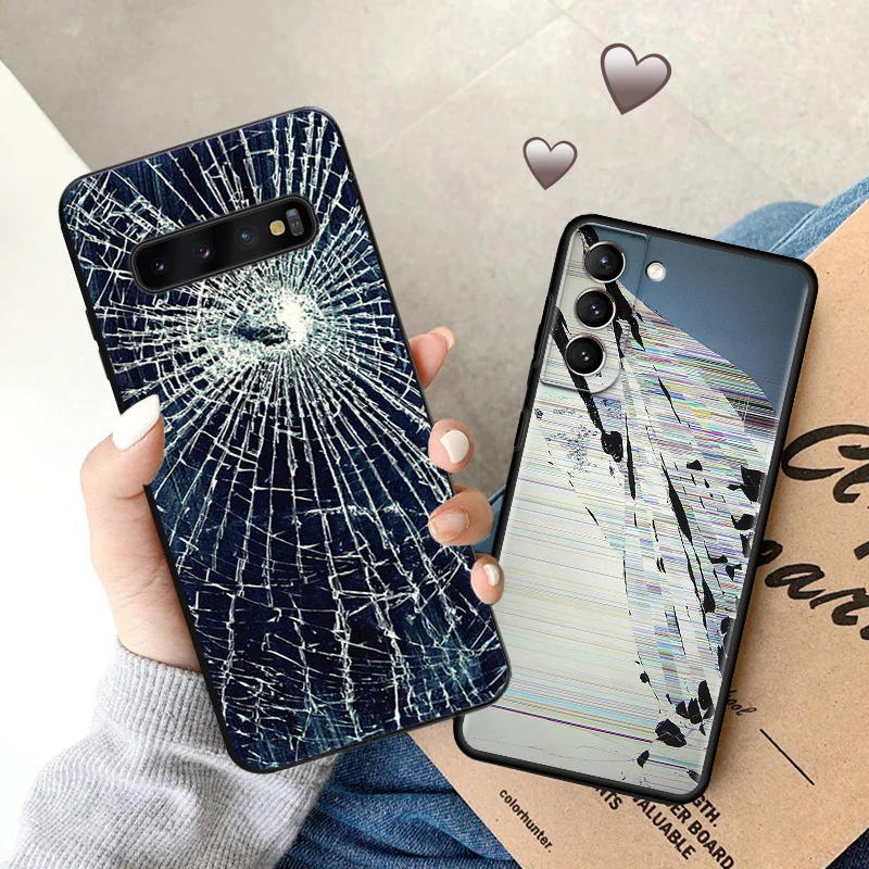 Cracked Screen Texture Art Soft Phone Cases For Samsung Galaxy S23 S24 Plus S22 Ultra S21 S20 FE S10 Note 20 Lite Matte Cover