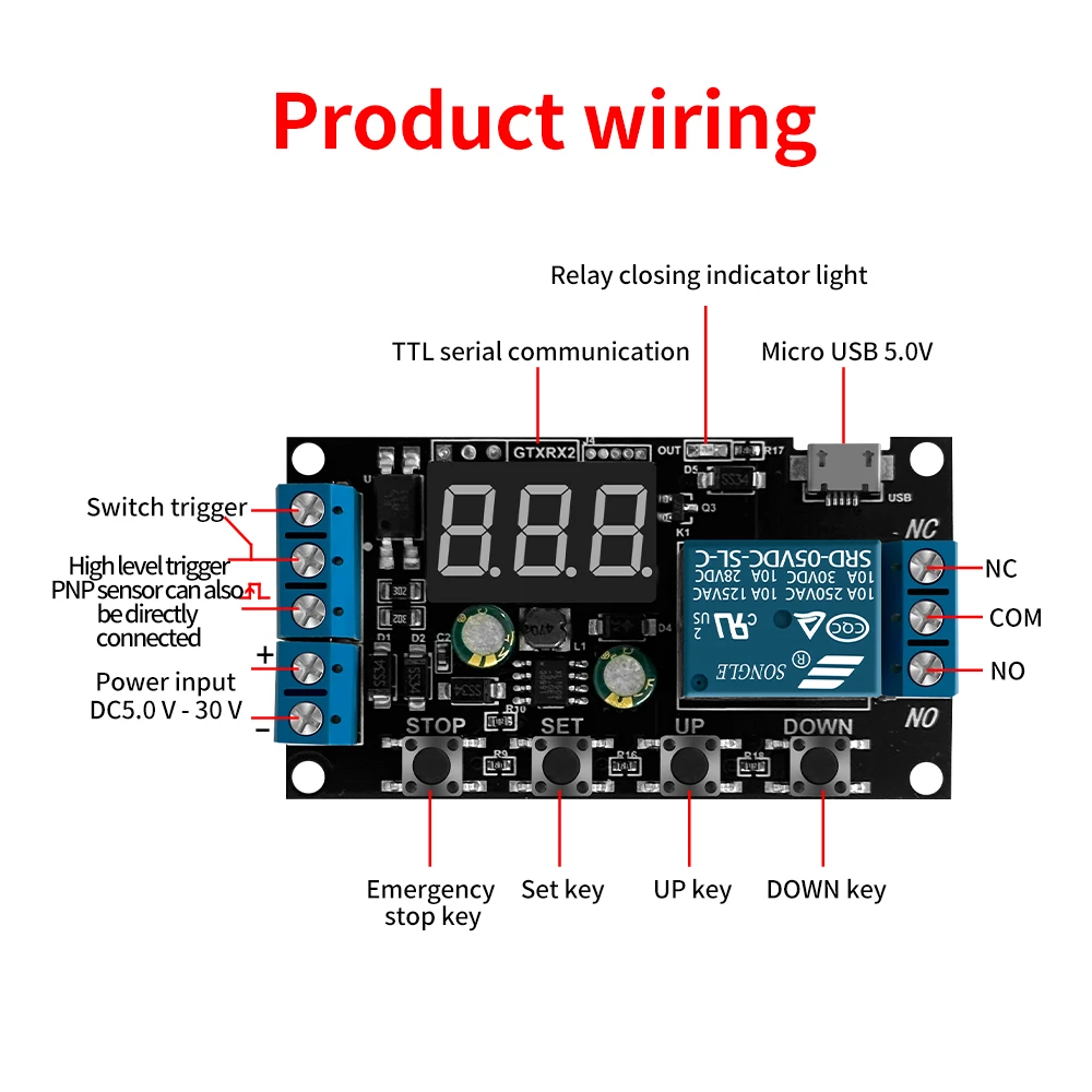 DC 5-30V Micro USB Time Delay Relay LED Display Automation Cycle Delay Timer Control Off Switch Delay Time Relay 5V 12V 24V