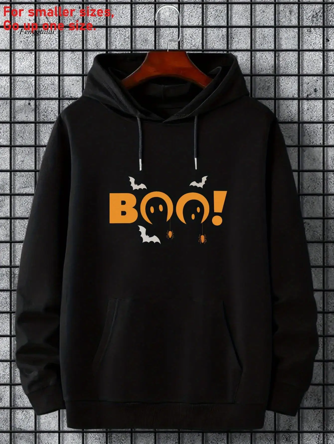Hoodie - Rood met BOO! Grafisch, gezellig winterpulloversweatshirt, losvallend sweatshirt met capuchon voor Halloween