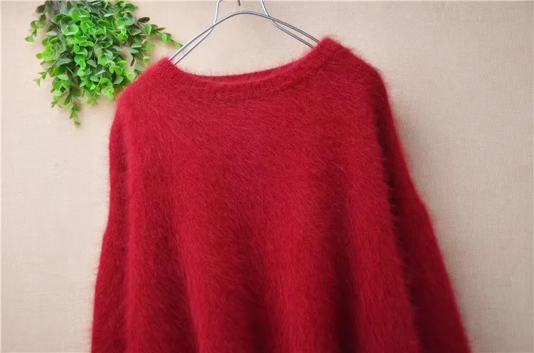 السيدات النساء الخريف الشتاء الملابس شعر المنك الكشمير محبوك س الرقبة طويلة مضيئة الأكمام فضفاضة البلوز سترة البلوز سحب الأعلى