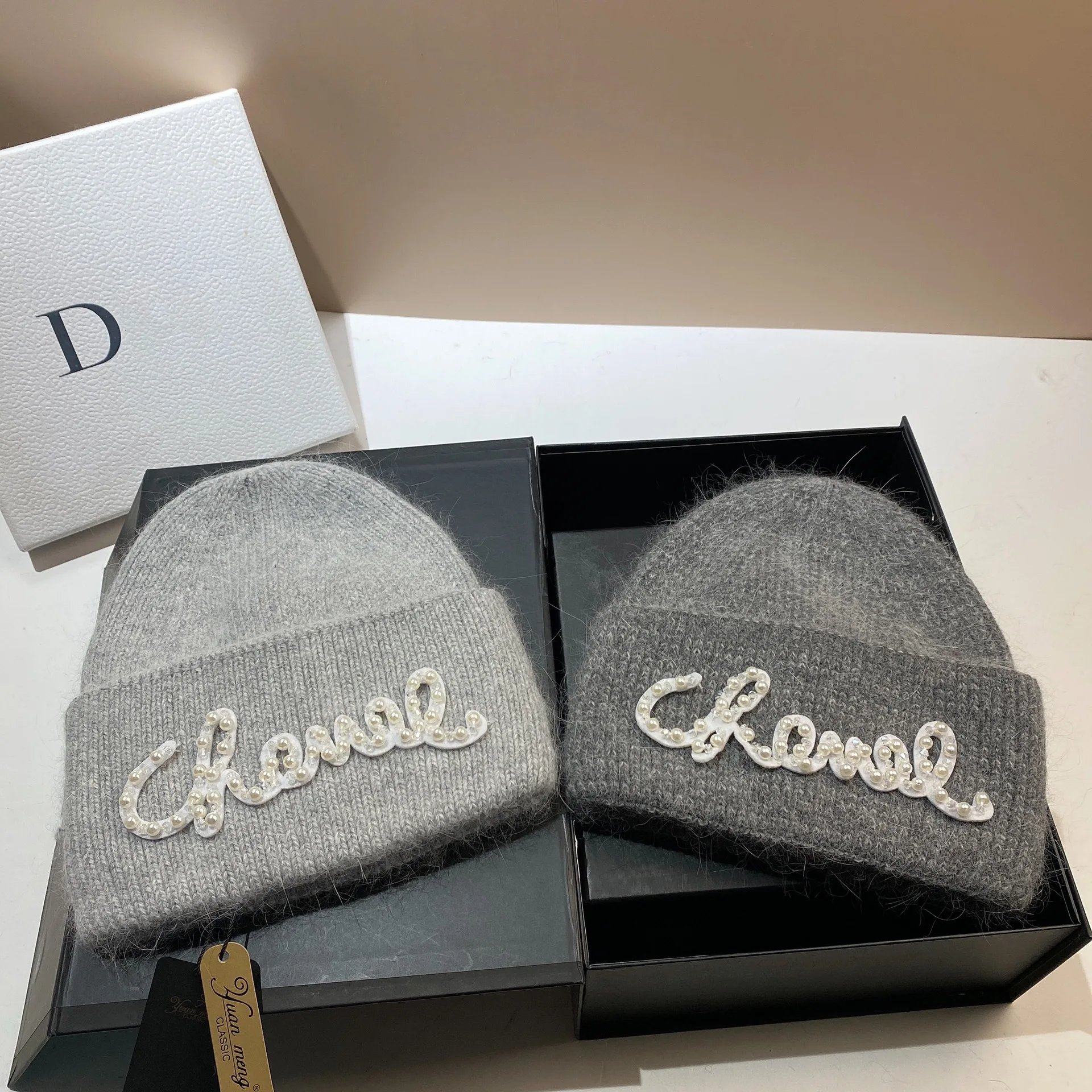 Winter Warm Rabbit Wool Knit Hat Double Fold Beanie Cashmere Soft Slouchy Cap Ear Protection High Quality