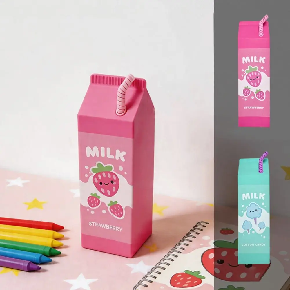 Silicone Pencil Case Square Milk Box Pen Holder Cute Cartoon Large Capacity Storage Box Student Pen Case Multifunctional Storage