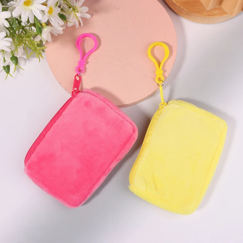 11.5x8.5cm Cute Candy Color Plush Coin Purse Women Minimalist Square Change Pouch Wallet Headphone Bag Key Holder