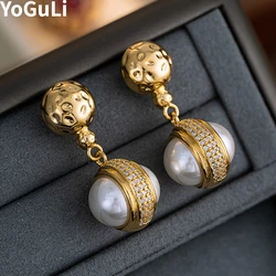Fashion Jewelry Vintage Temperament Shiny Glass Simulated Pearl Earring For Women Party Gifts