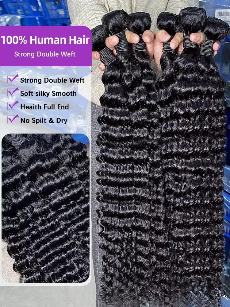 30 40 بوصة حزم موجة عميقة 100% الخام البورمية شعر بشري مجعد موجة ريمي غير المجهزة الطبيعية الأسود حزمة مزدوجة تعادل تمديد