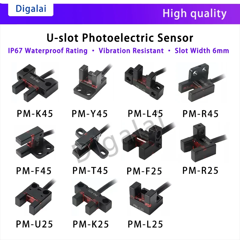 U-Slot Photoelectric Switch PM-T45 K45 L45 R45 Y45 U25 L25 F25 Origin Limit Sensor 6mm Groove Width With 1m Cable
