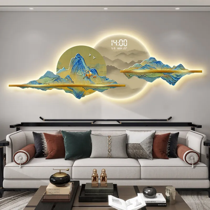 Thousand mile landscape map, living room hanging painting, electronic display, clock, mural light