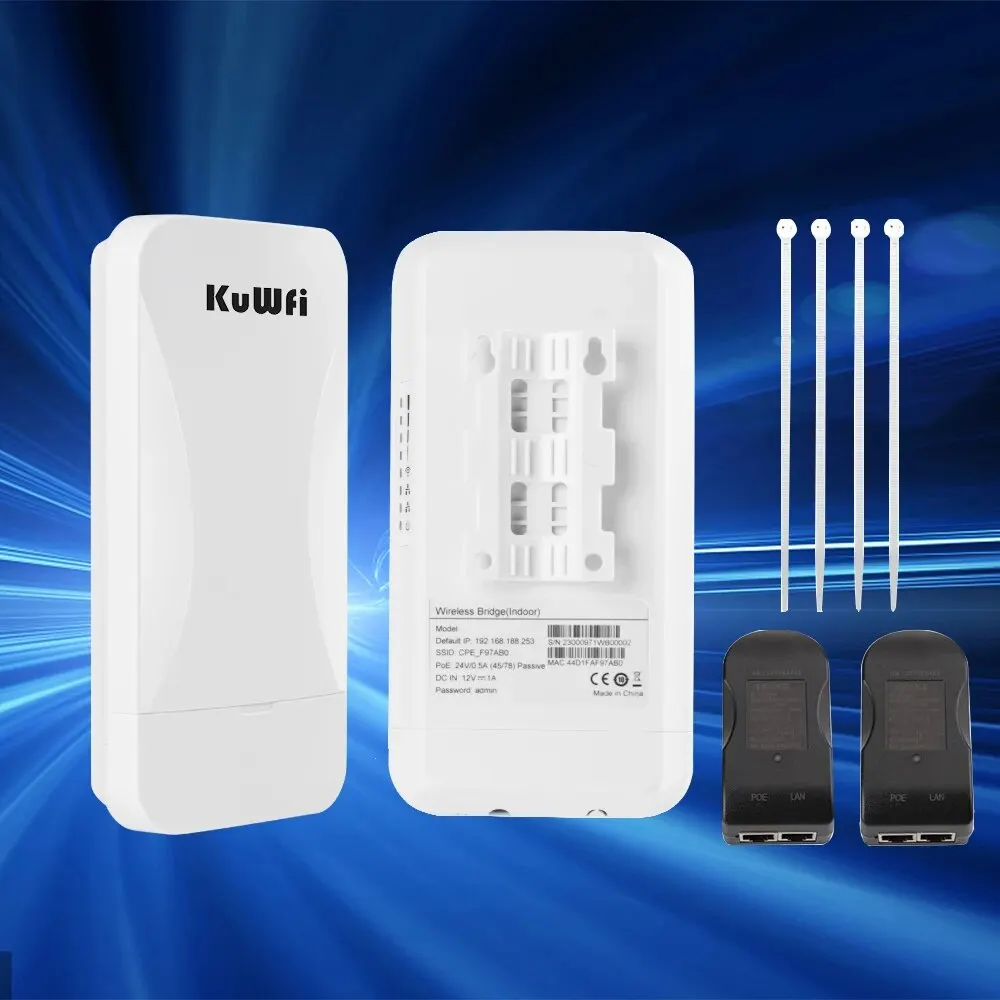 KuWFi 2.4Ghz 300Mbps 2pcs Powerful Wifi Repeater Outdoor CPE Long Range Extend with WAN LAN Port Point to Point 1KM for Camera