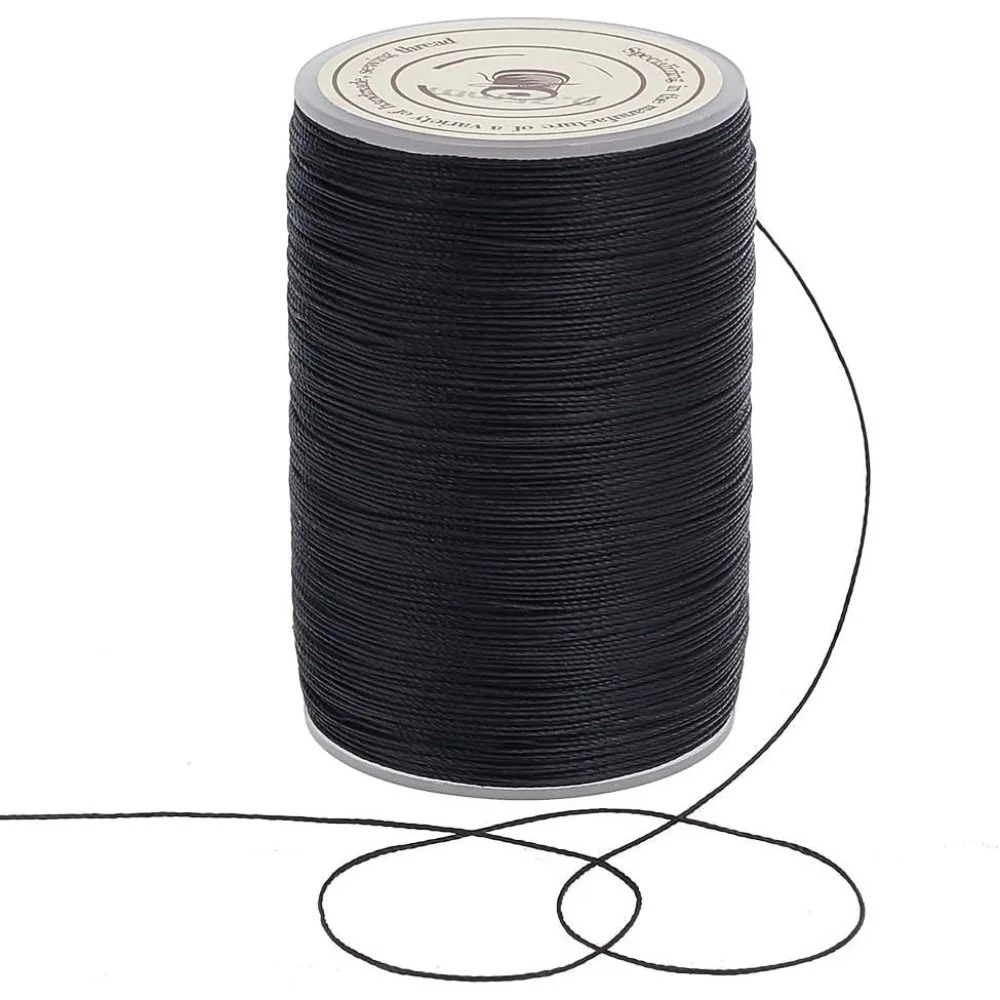 175 Yards/160m Schwarze Gewachste Polyesterkordel 0,3~0,4mm Gedrehter Gewachster Nähfaden Polyesterkordel Nähgarn Schnur