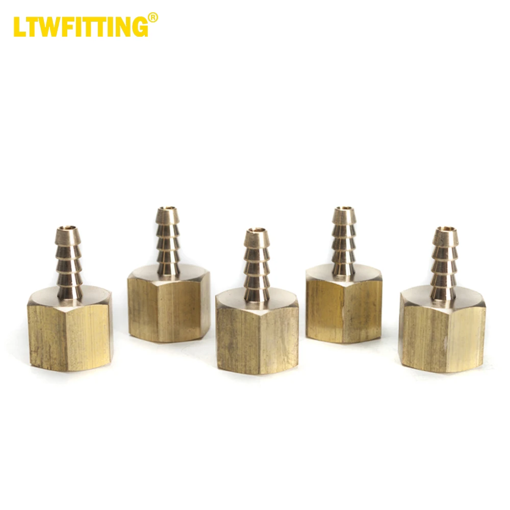 LTWFITTING Brass Fitting Coupler 1/4-Inch Hose Barb x 1/2-Inch Female NPT Fuel Water Boat(Pack of 5)