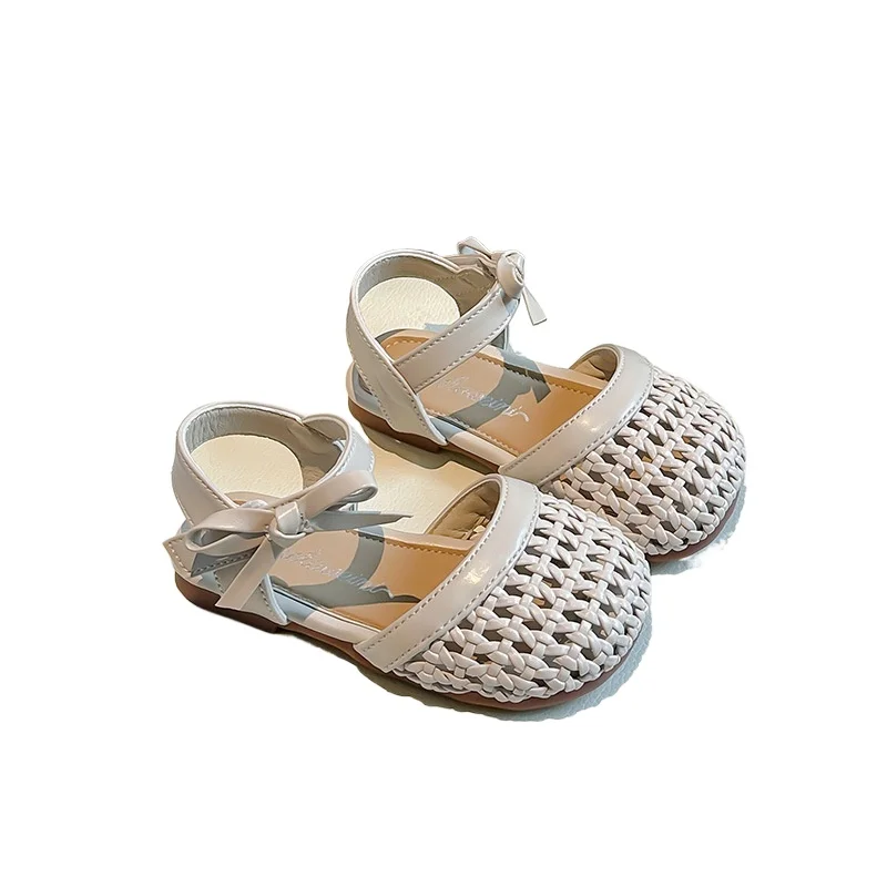 Sandały dziewczęce słodka kokardka nowe rzymskie sandały księżniczki Retro plecione letnie buty dziecięce buty plażowe w stylu Boho