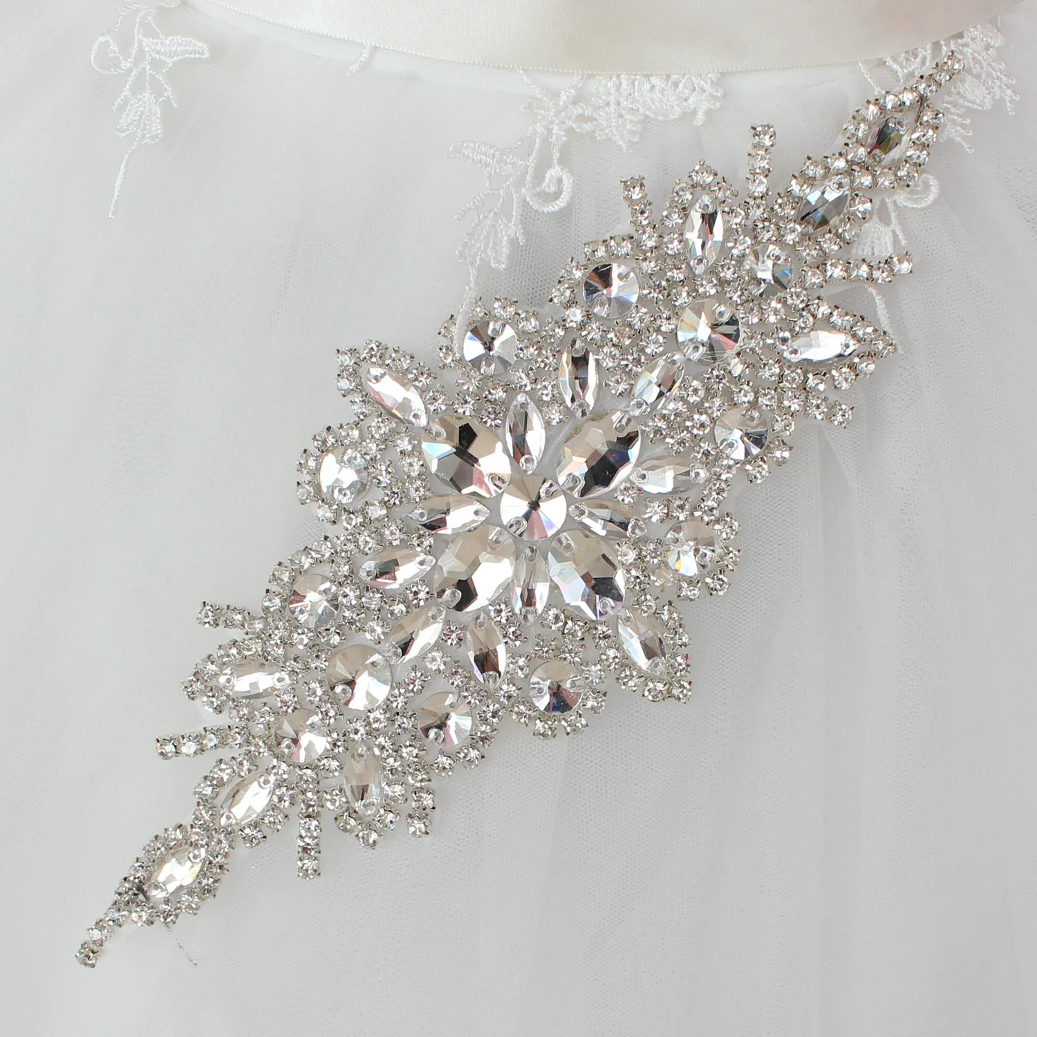 YJWSXF-cinto de casamento com strass cristal, diamante prata faixa nupcial, vestido longo comprimento