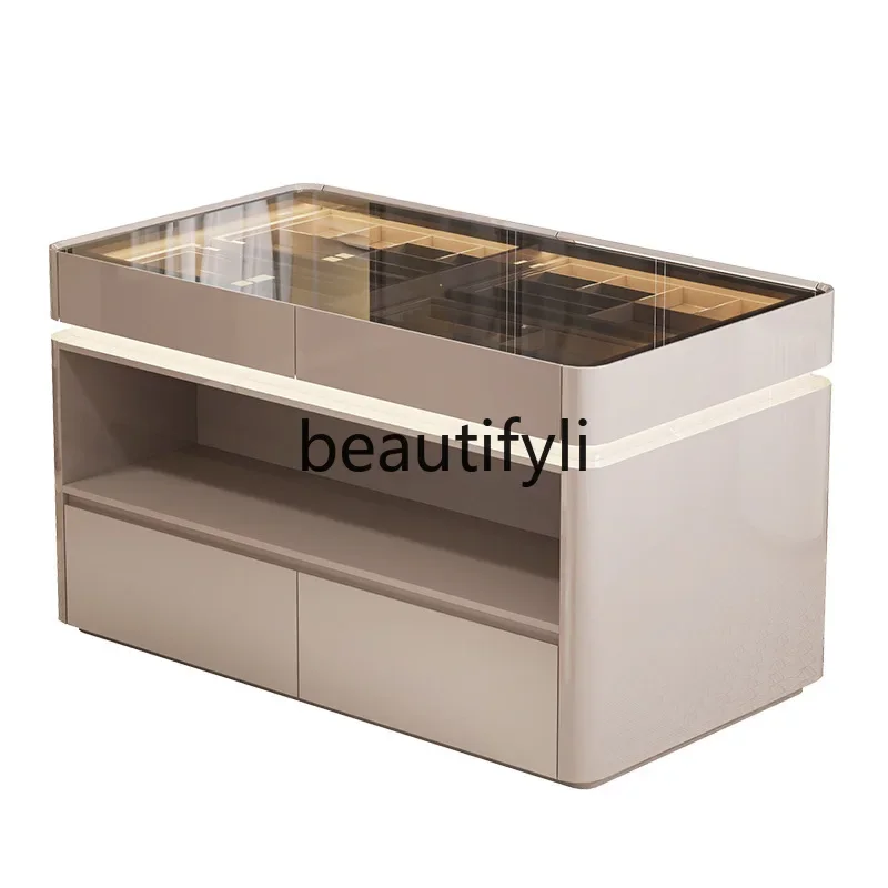 

C53 Italian Style Light Luxury Cloakroom Center Island Cabinet Storage Cabinet Modern Minimalist Jewelry Display Cabinet