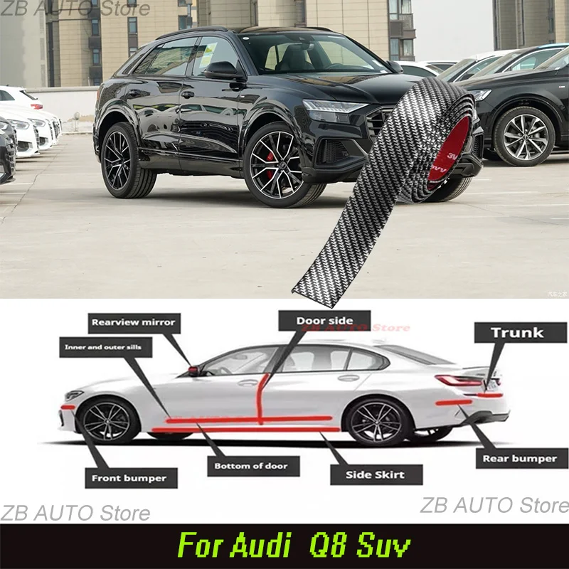 

For Audi Q8 Suv Strong adhesive bumper strip, front and rear lip side skirts, collision and scratch resistant, suitable