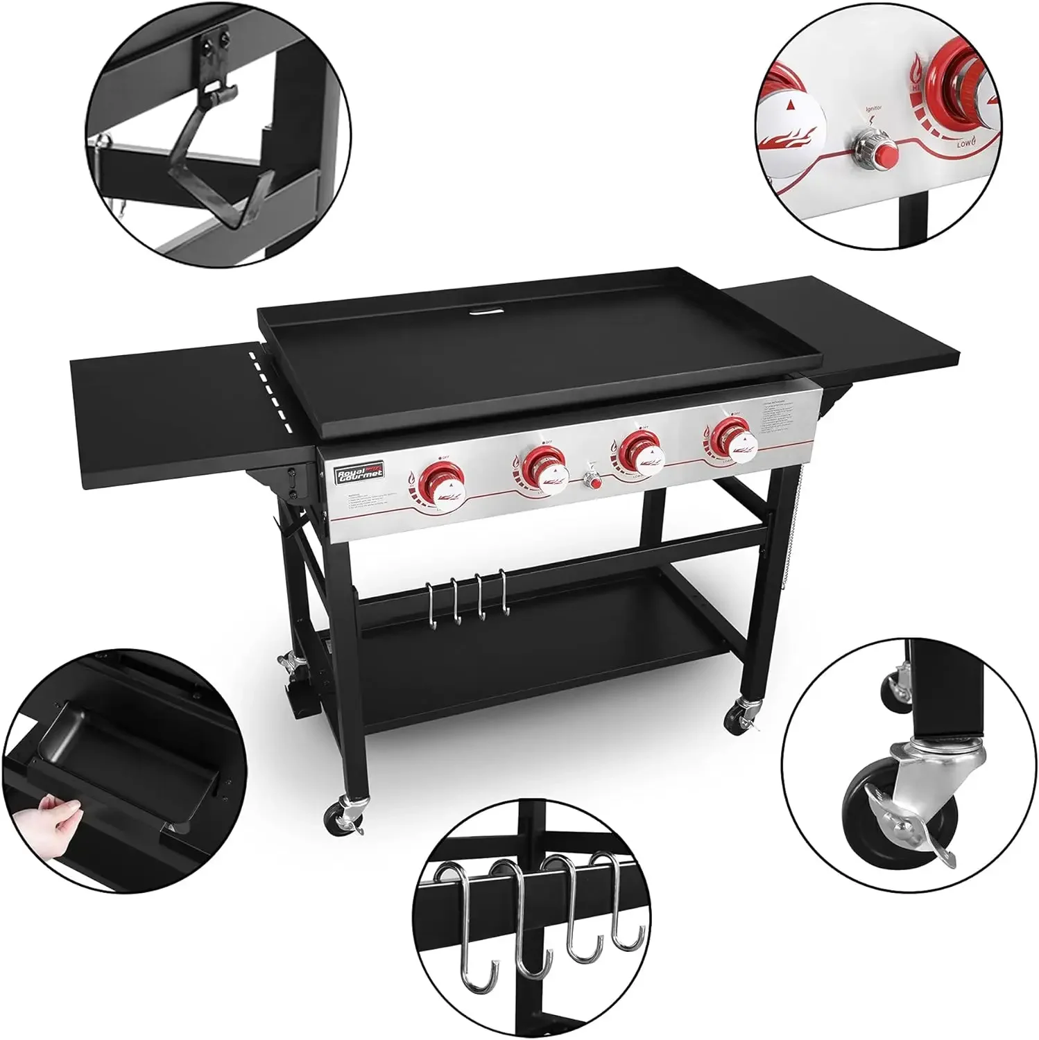 Imagem -06 - Griddle Grill a Gás Propano Queimadores Flat Top Apto para Churrasco Camping Vermelho Novo Gb4000 36