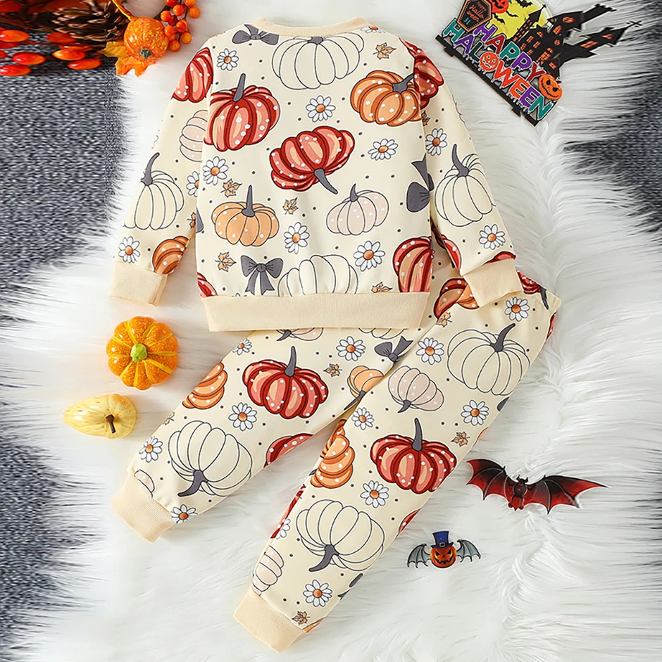 2-teiliges Herbst- und Winter-Kinder-Halloween-Set mit niedlichem Print-Sweatshirt und Hose für Jungen und Mädchen, Thanksgiving-Mode-Set – Detail 10