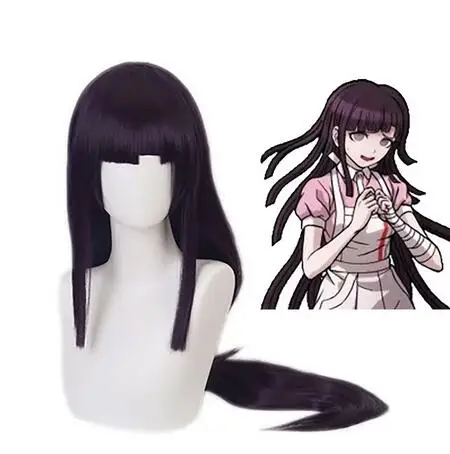 100cm Danganronpa:Trigger Happy Havoc Cosplay Mikan Tsumiki Wigs Long Purple Wavy Heat Resistant Synthetic Hair Wig + Wig Cap