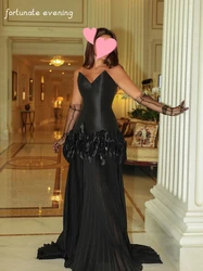 Fortunate Evening Elegant Vintage Sexy Black Flowers Beading A-Line Ruffle Formal Occasion Prom Dress Evening Party Gowns