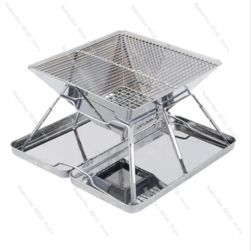 Portable Outdoor Camping Wood Burning Stove Stainless Steel Folding BBQ Grill Fire Pit Travel Picnic Hiking Backpacking Survival