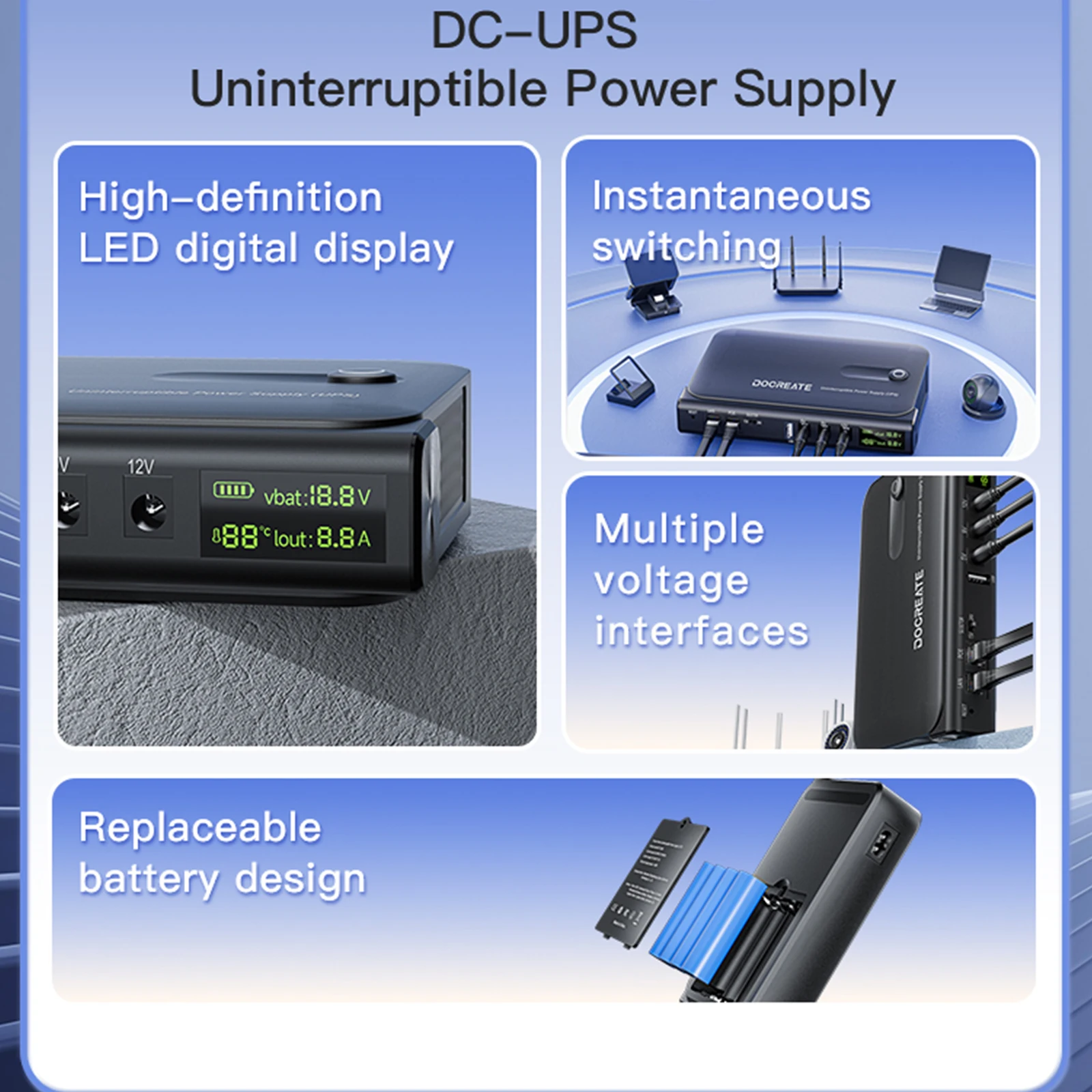 Portable Standby Uninterruptible Power Supply Without Battery Multi-Voltage Mini DC UPS Battery Backup Supports 5V/9V/12V