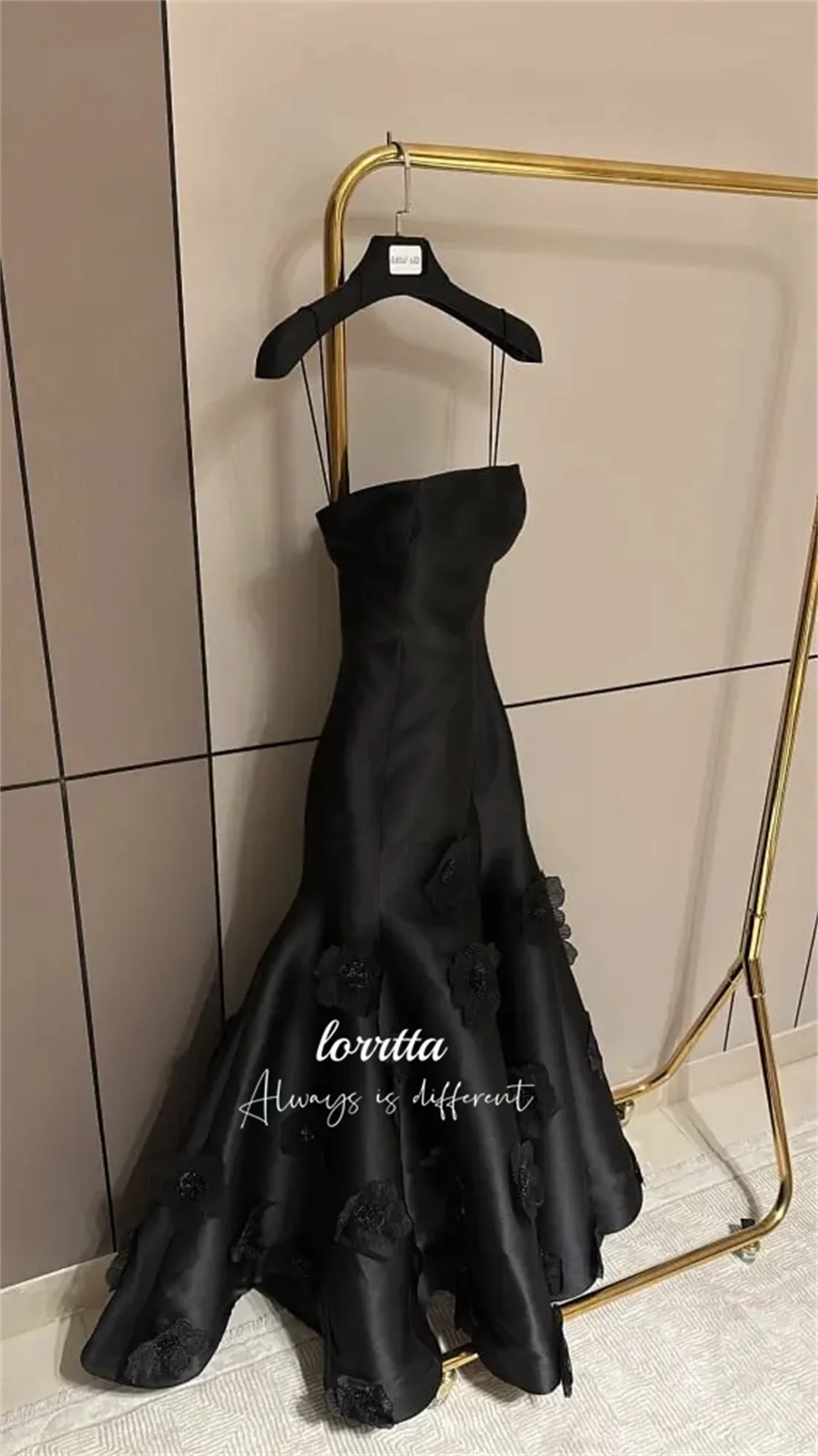 Lorrtta-vestido De noche De satén con flores en 3D para mujer, traje De noche De sirena, negro, Happy Arrow, 2024