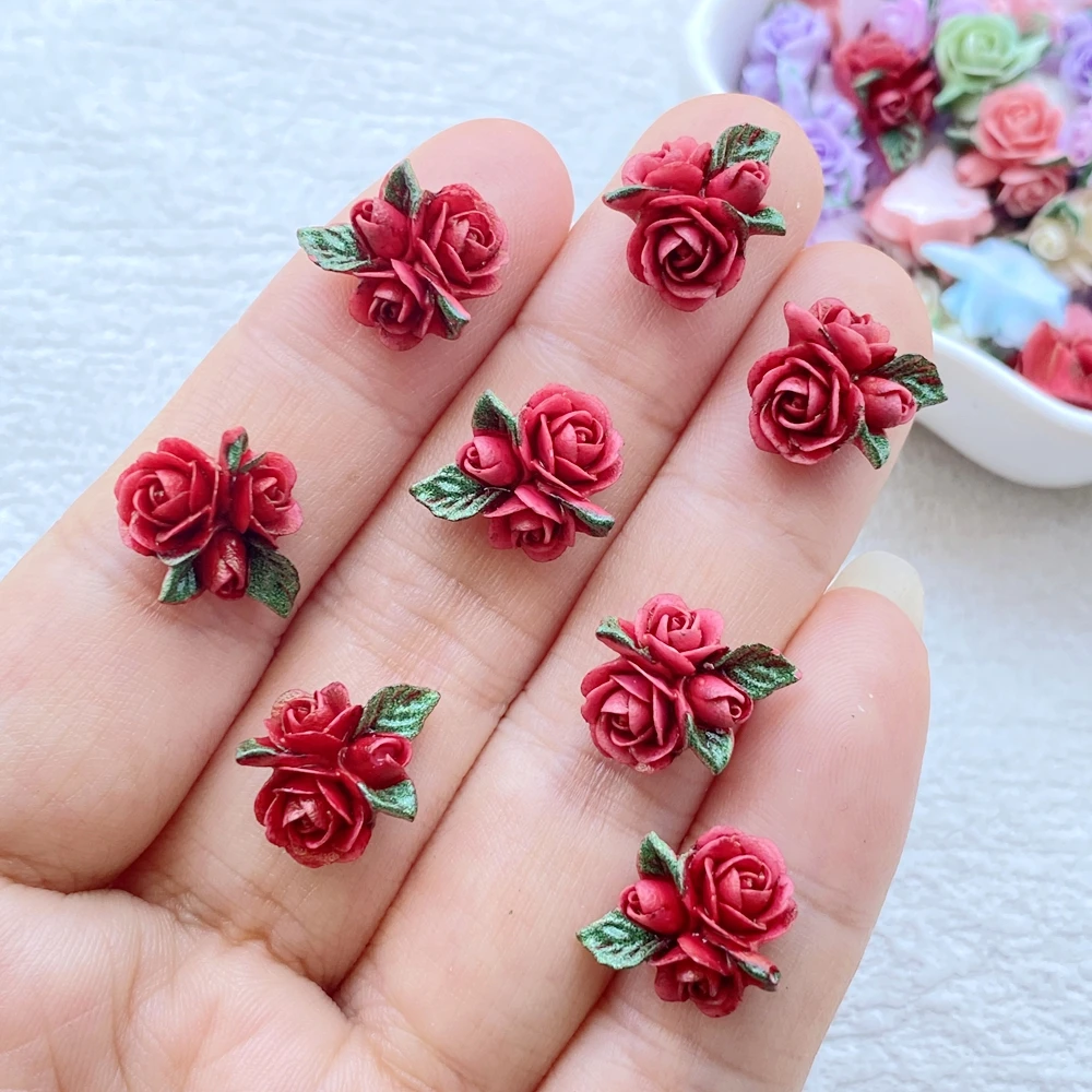 30 Stück Niedliche Mini 3D Farbige Rosen und Blätter Nagelkunst Harz Designer Charms DIY Dekorationen Schmuck – Detail 9
