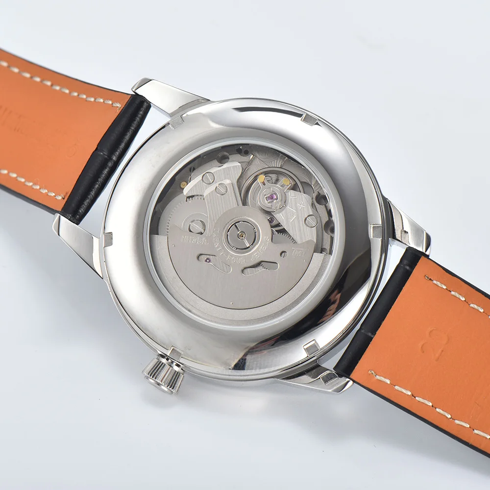 ค็อกเทลนาฬิกา 40.5 มม.นาฬิกาอัญมณี Series NH35 อัตโนมัตินาฬิกาผู้ชาย 10ATM Mineral Glass สายหนังกันน้ํา