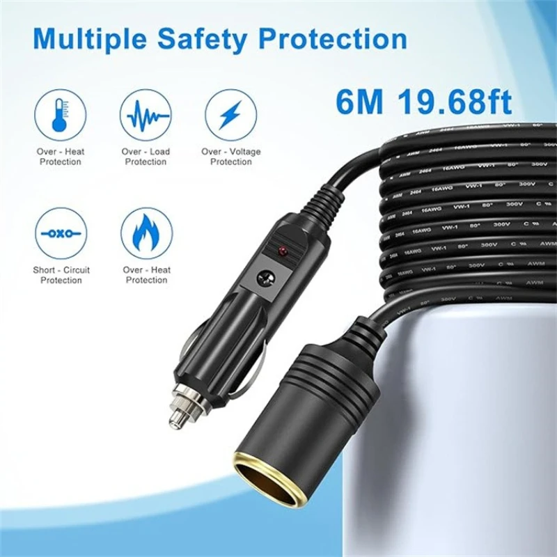 Car Cigarette Lighter Extension Cord Cigarette Lighter Male To Female Socket Plug Car Extension Cord Adapter 12v24v Universal