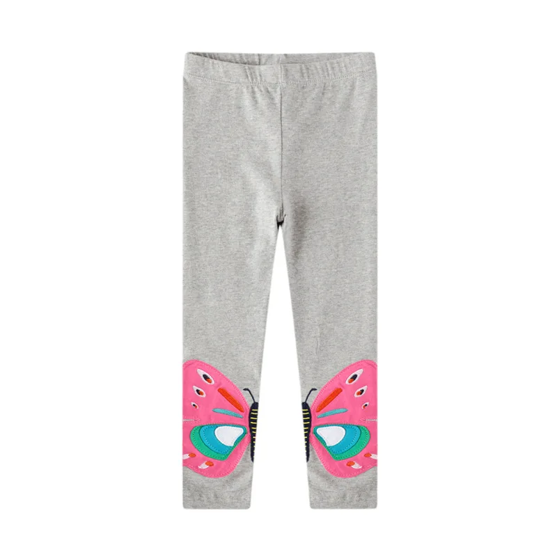 Little maven 2024 Baby Girls Leggings Cotton Grey Butterfly Lovely Pants Autumn Casual Clothes for Kids 2-7 year