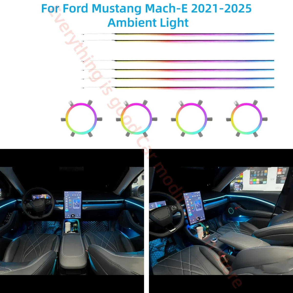 LED Ambient Light with Door Trim for Ford Mustang Mach-E 2021-2025 Interior Lighting Upgrade Car Accessories Luminous Horn Ring
