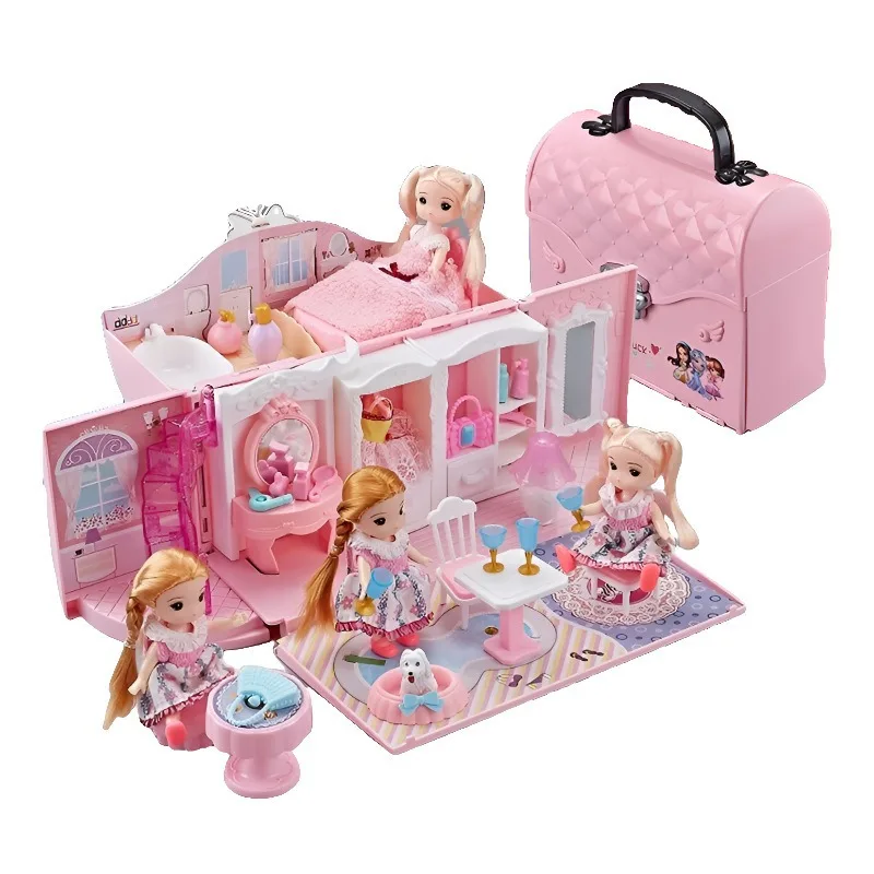 Set Gioco di Ruolo Educativo Borsa a Forma di Castello Deformabile con Bambola Principessa, Regalo di Compleanno per Bambine