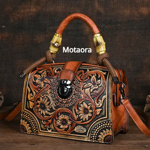 Motaora Ny Präglad Axelväska För Dam 2025 Vintage Handgjord Handväska Kvinnlig PU Läder Stor Kapacitet Axelväskor Plånbok 10 best sales bokformad väska - №10