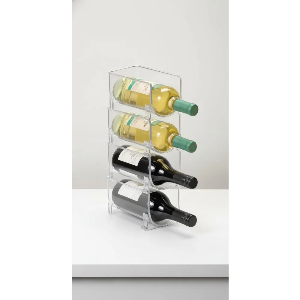 

Stackable Bottle Holder for Water Wine Bottles - Set of 4 Clear Plastic Organizer Fridge Pantry Storage
