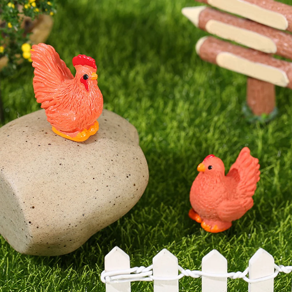 10 Pcs Miniature Micro Landscape Ornament Cock Household Garden Decoration Chicken Cupcake Toppers Resin Figurine