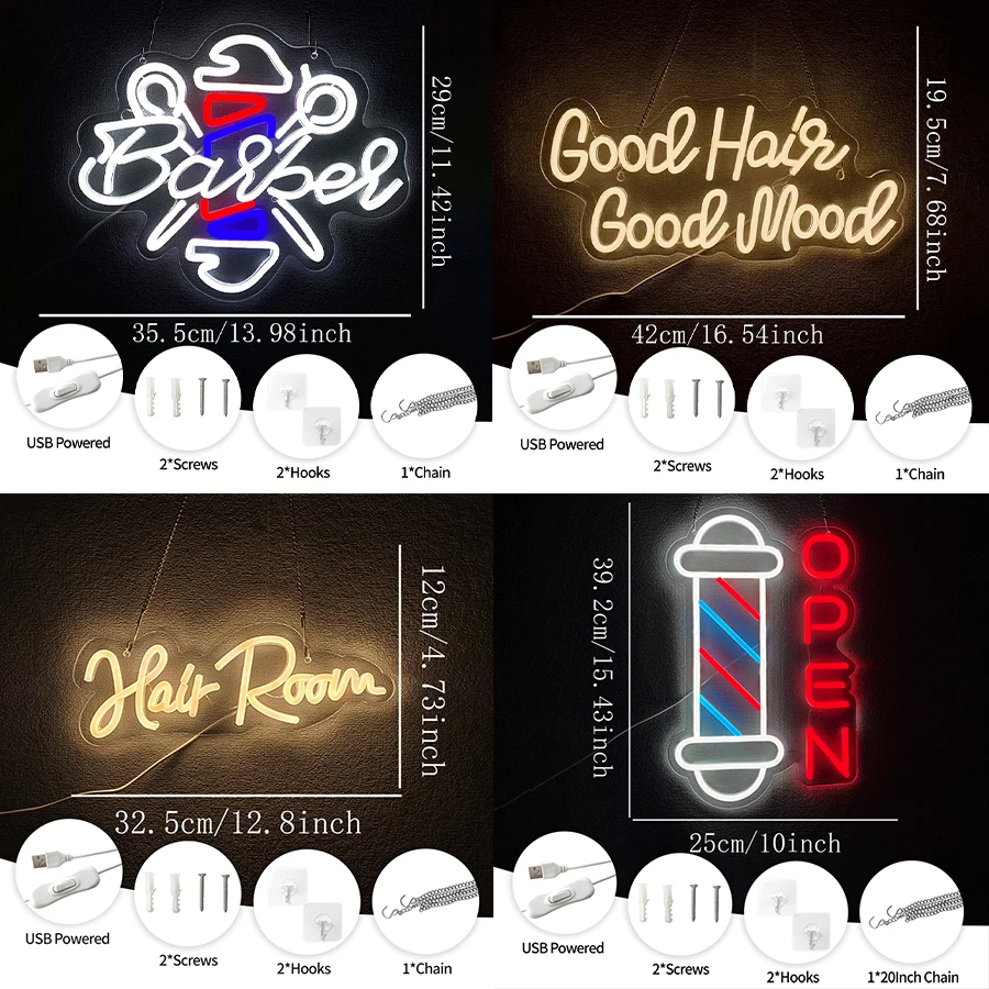 Haircut Series Neon Sign For Wall Decor,Led Neon Light For Barber Shops,Hair Salon,Beauty Store,Birthday Gift For Hairdresser