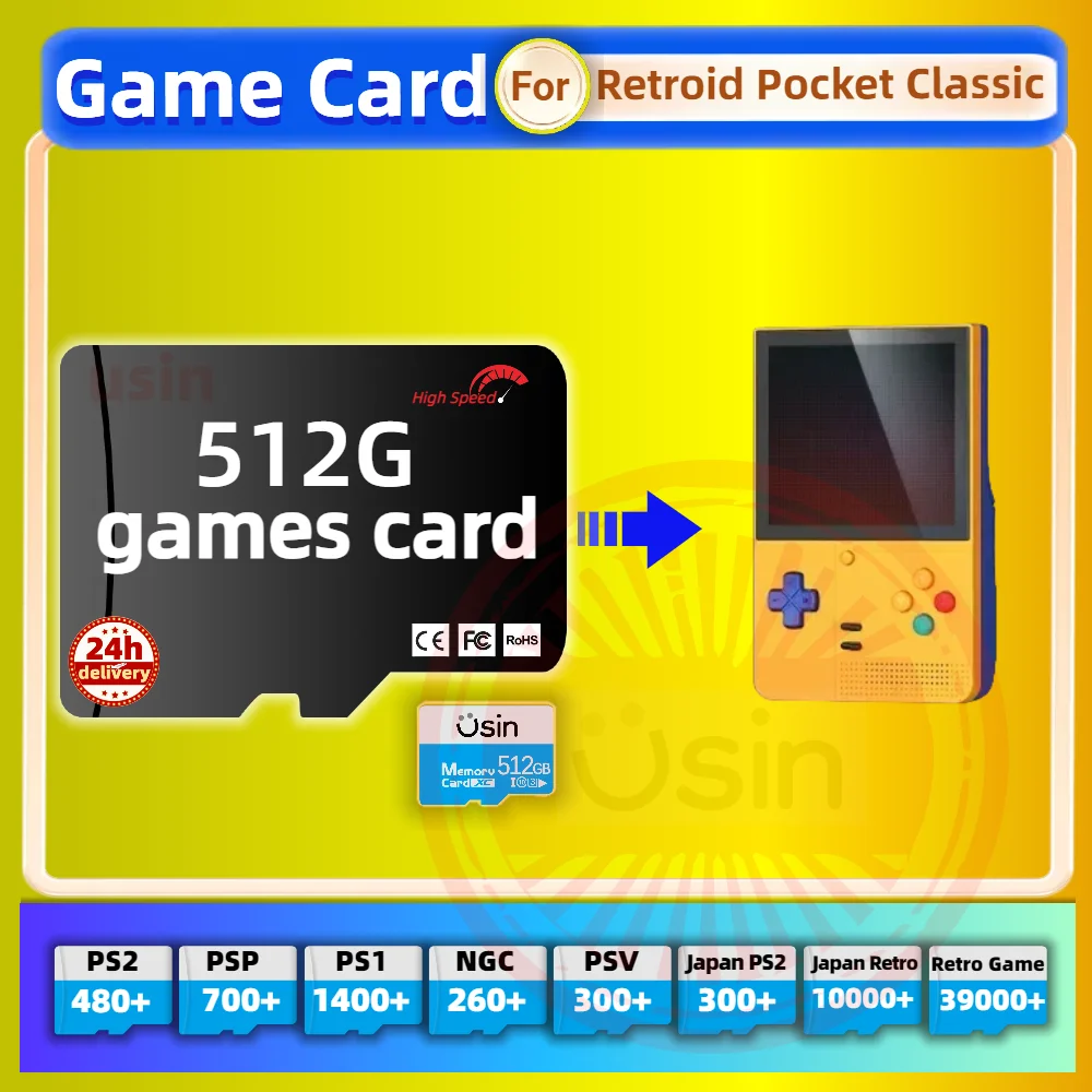 Game Card For Retroid Pocket Classic RPClassic Games PS2 PSP Android Handheld Gaming Console Gaming Memory TF SD H-Speed 512G