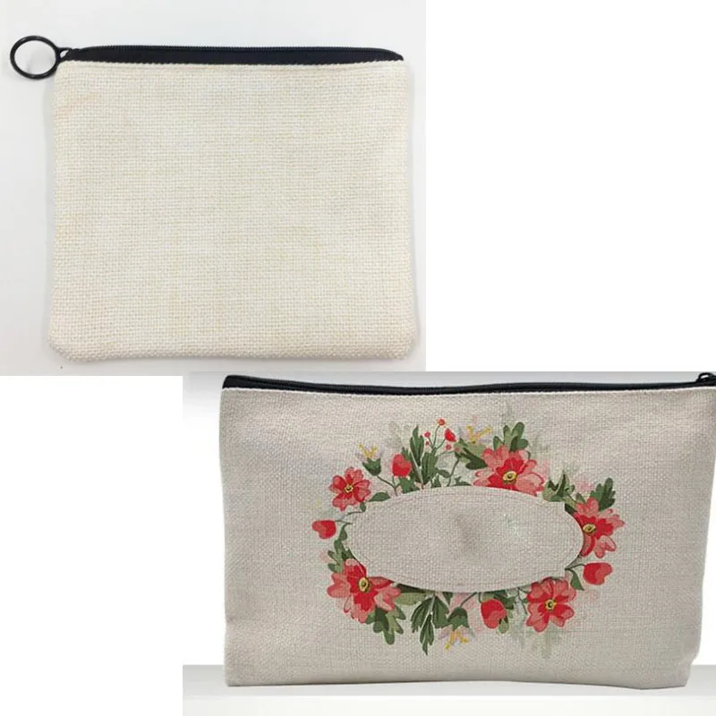 

DHL150pcs Кошельки Сублимационная DIY Белая пустая льняная короткая сумка для хранения