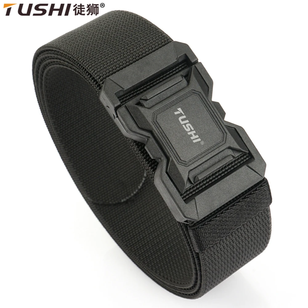 TUSHI New Tactical Belt for Men Plastic Magnetic Buckle Casual Nylon Elastic Belt Quick Release Military Belt Girdles Male Gift