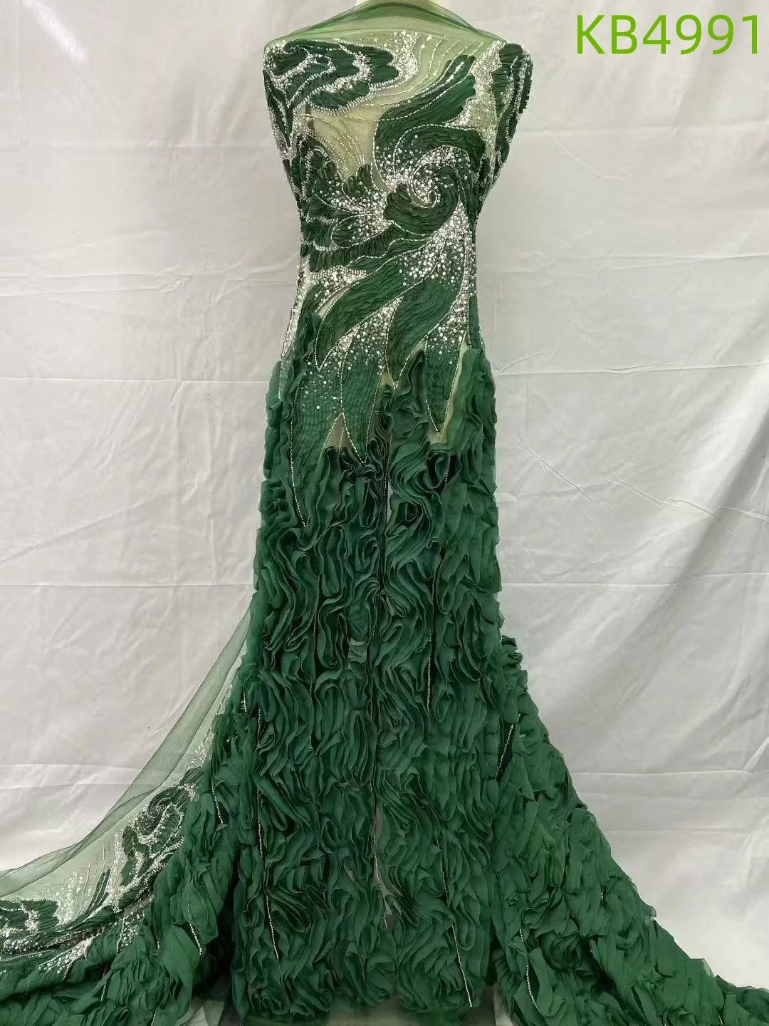 

2025 High-End Luxury Handmade Beaded Lace Fabric Nigerian Sequins Mesh Lace Fabric Red French Mesh Net For Wedding Dress KB4991