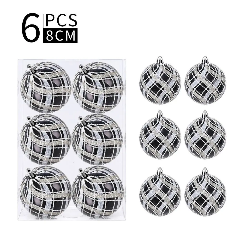 

6pcs 6/8cm Painted Christmas Balls Pendant Retro Black White Electroplated Hanging Balls Shiny Reusable Xmas Tree Ornaments