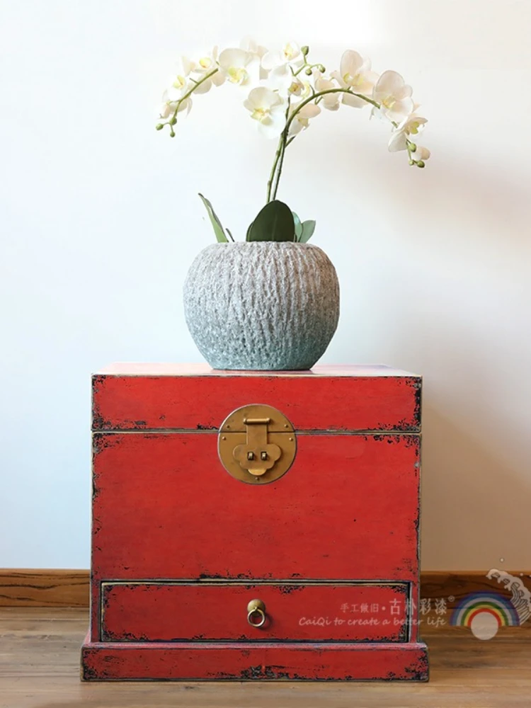 with Drawer Retro Distressed Sorting for Collection Simple Coffee Living Room Corner