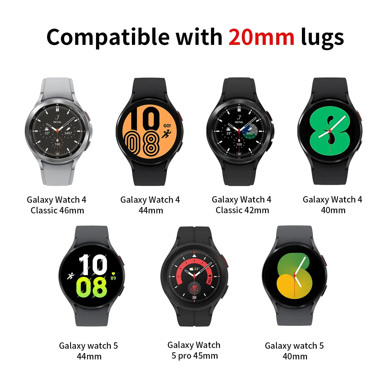 Pulseira de Silicone para Samsung Galaxy Watch, Pulseira Clássica, 44mm, 40mm, 5 Pro, 4, 6, Banda Original, 20mm