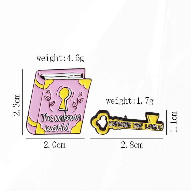 어린이용 소나무 라펠 패션 쥬얼리, 책과 열쇠, 지식 열기, 세계 탐험, 미지의 세계 에나멜 핀 매직