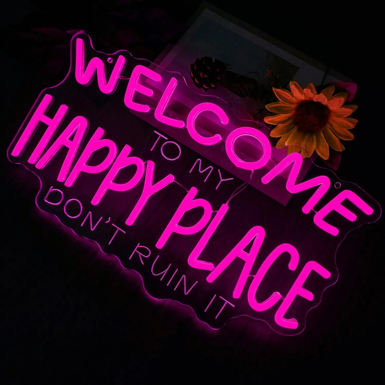 Welcome To My Happy Place Don't Ruin It Neon Sign,USB LED Neon Light for Gaming Room Bedroom Bar Party Home Decor,Christmas Gift
