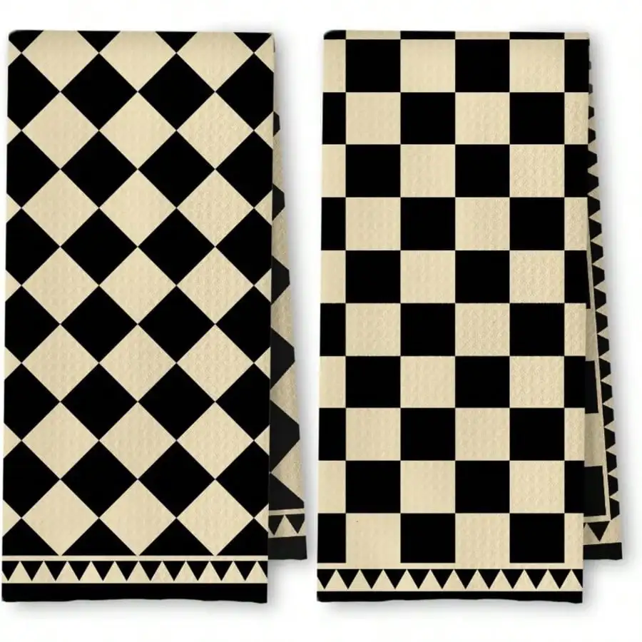 

2pcs Black & White Gingham Kitchen Towels, Suitable For Kitchen Decor, Retro Neutral Plaid Dish Cloths, Vintage Modern Style Bathroom Hand Towels, Machine Washable, For Drying Dishes And Bathroom Use