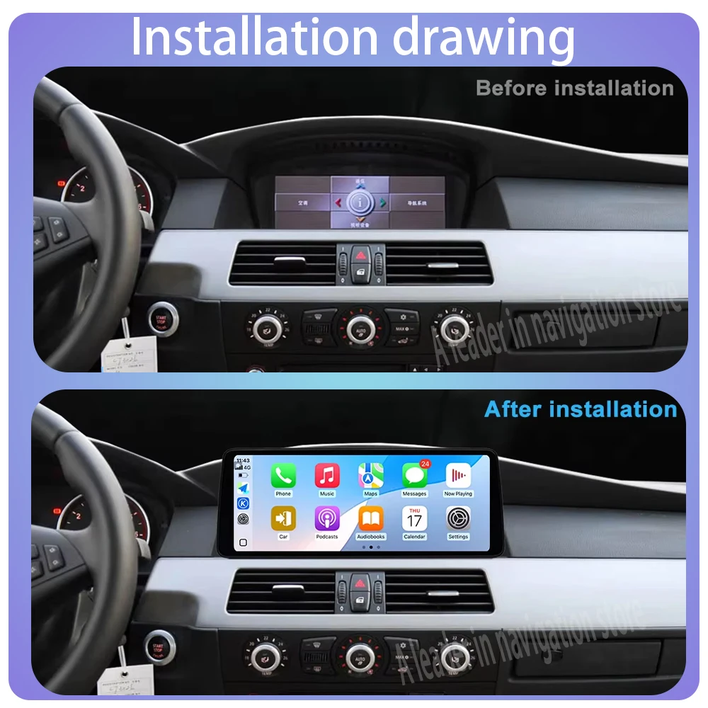 Ultra-thin Screen Android 16 BT for BMW 5 Series E60 E61 E62 2004 - 2012 CIC CCC System GPS Car Auto Video Multimedia Player view 3