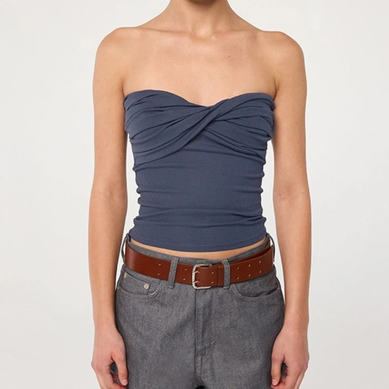 

Sexy Bowknot Shirring Off Shoulder Tank Top Women Sleeveless Bare Midriff Halter Crop Tops Camisole Female Tube Top Cropped Vest